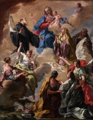 Saints Presenting a Devout Woman to the Virgin and Child by Giovanni Battista Pittoni Oil Painting