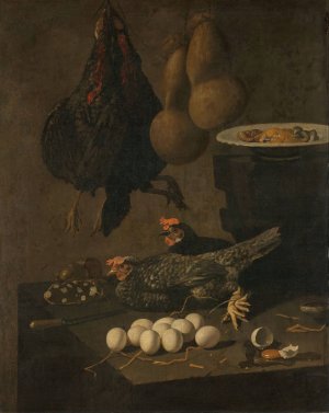 Still Life with Chickens and Eggs by Giovanni Battista Recco Oil Painting