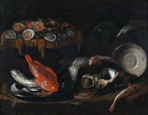 Still Life with Fish and Oysters by Giovanni Battista Recco Oil Painting