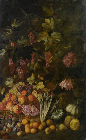 Natura Morta Di Fiori E Frutta by Giovanni Battista Ruoppolo Oil Painting