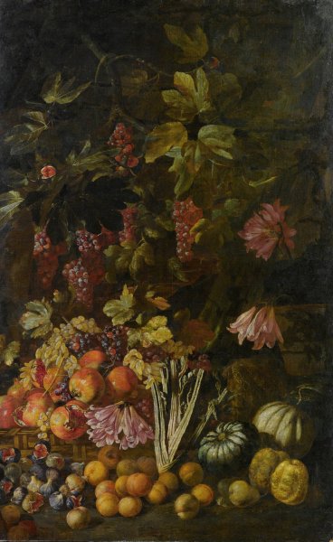 Natura Morta Di Fiori E Frutta by Giovanni Battista Ruoppolo - Hand-Painted Oil Painting Reproduction