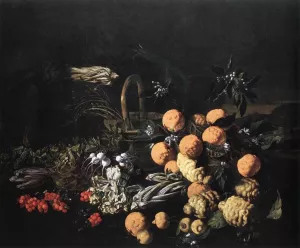 Still-Life in a Landscape by Giovanni Battista Ruoppolo - Oil Painting Reproduction