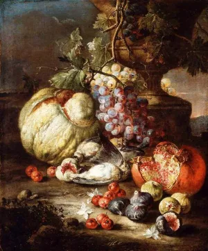 Still-Life with Fruit and Dead Birds in a Landscape by Giovanni Battista Ruoppolo - Oil Painting Reproduction