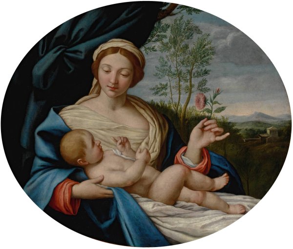 Madonna and Child with the Rose by Giovanni Battista Salvi Da Sassoferrato - Hand-Painted Oil Painting Reproduction