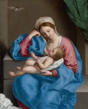 Madonna With The Infant Christ Child Holding A Goldfinch On A String by Giovanni Battista Salvi Da Sassoferrato Oil Painting