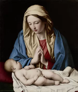 Mary Worshiping the Child by Giovanni Battista Salvi Da Sassoferrato Oil Painting