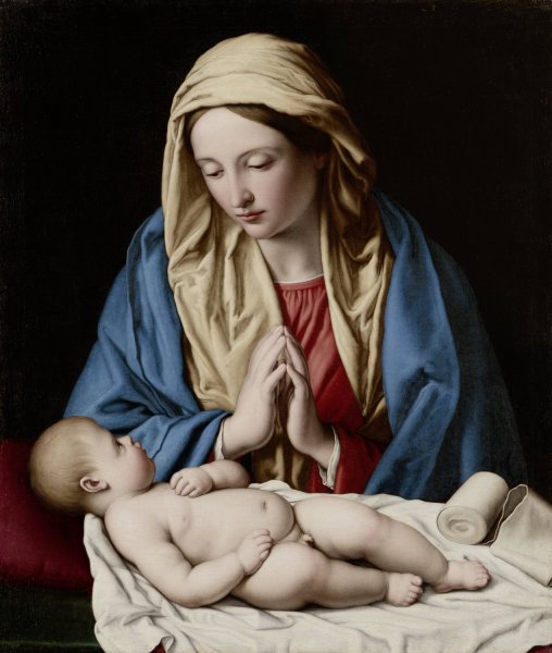 Mary Worshiping the Child  by Giovanni Battista Salvi Da Sassoferrato - Hand-Painted Oil Painting Reproduction