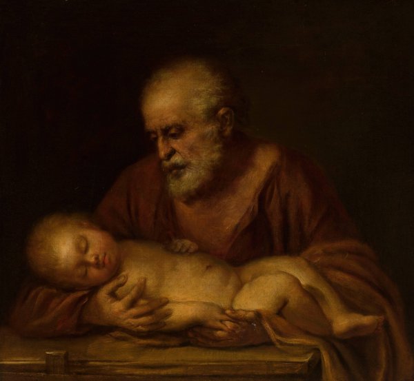 St. Joseph with Child Jesus by Giovanni Battista Salvi Da Sassoferrato - Hand-Painted Oil Painting Reproduction