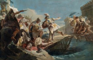 The Wounded Horatius Cocles Swimming The Tiber by Giovanni Battista Tiepolo (Follower) Oil Painting