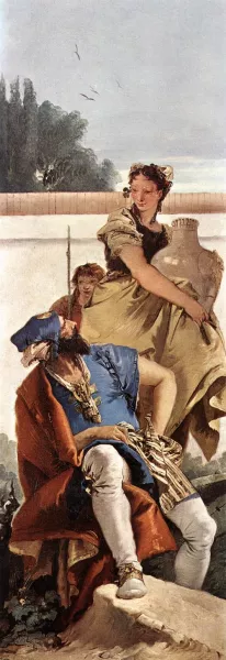 A Seated Man and a Girl with a Pitcher by Giovanni Battista Tiepolo - Oil Painting Reproduction