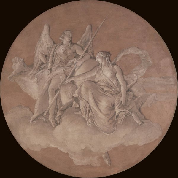 Allegorical Figures Representing Virtue and Abundance  by Giovanni Battista Tiepolo - Hand-Painted Oil Painting Reproduction