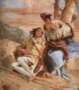 Angelica Carving Medoro's Name on a Tree Oil painting by Giovanni Battista Tiepolo