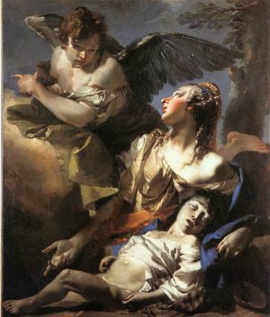 The Angel Succouring Hagar by Giovanni Battista Tiepolo Oil Painting
