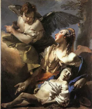 The Angel Succouring Hagar by Giovanni Battista Tiepolo Oil Painting