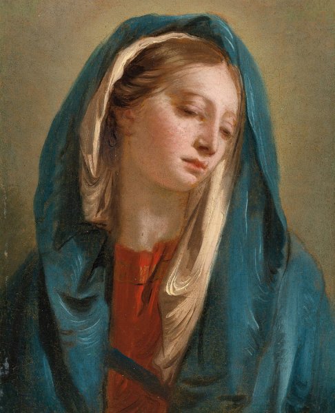 The Madonna Facing Front And Wearing A Blue Cloak by Giovanni Battista Tiepolo - Hand-Painted Oil Painting Reproduction