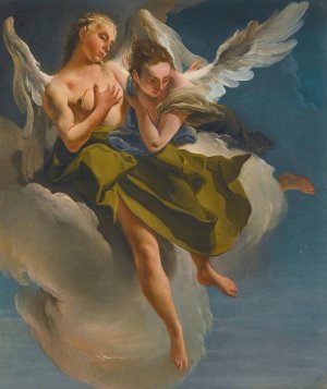 Two Angels In Flight by Giovanni Battista Tiepolo Oil Painting