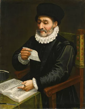 Portrait Of A Man, Seated At A Table With An Open Book, Reading A Letter Oil painting by Giovanni Battista Trotti