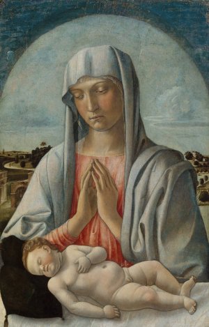 Madonna Adoring the Sleeping Child by Giovanni Bellini Oil Painting