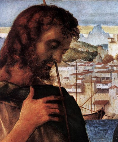 Main Product Photo of Madonna and Child with St John the Baptist and a Saint Detail Painting by Giovanni Bellini