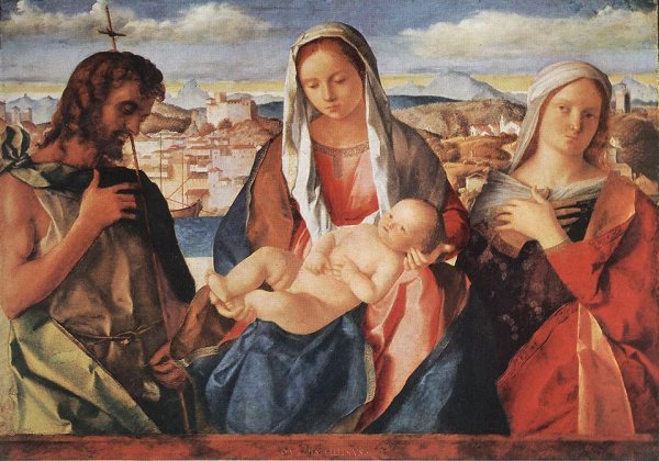 Main Product Photo of Madonna and Child with St. John the Baptist and a Saint Painting by Giovanni Bellini