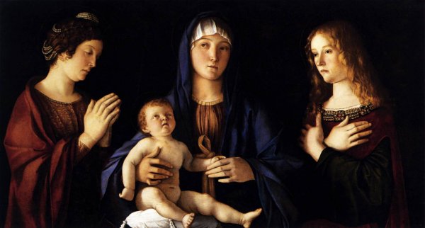 Main Product Photo of Madonna and Child with Two Saints Sacra Conversazione Painting by Giovanni Bellini