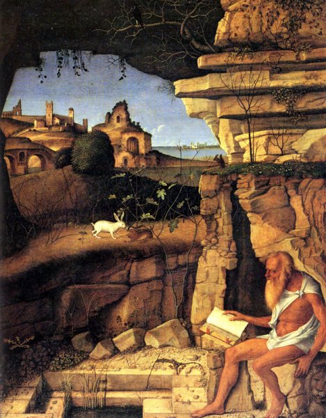 Saint Jerome Reading by Giovanni Bellini - Hand-Painted Oil Painting Reproduction