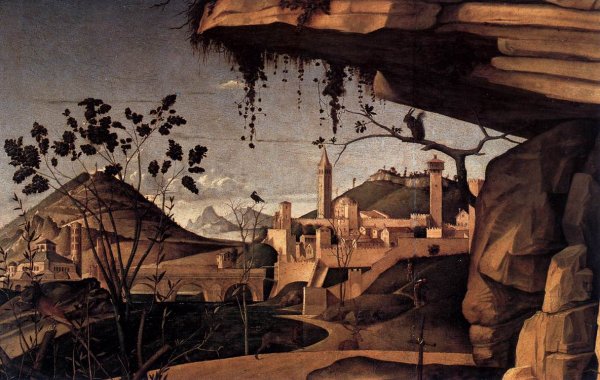 St Jerome Reading in the Countryside Detail by Giovanni Bellini - Hand-Painted Oil Painting Reproduction