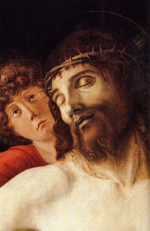 The Dead Christ Supported by Two Angels Detail Oil painting by Giovanni Bellini