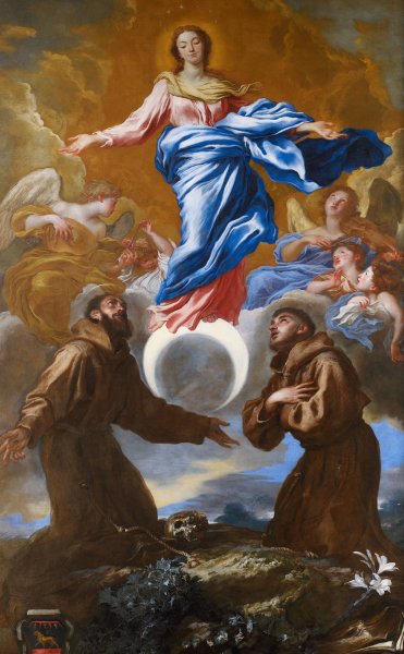 Main Product Photo of The Immaculate Conception with Saints Francis of Assisi and Anthony of Padua  Painting by Giovanni Benedetto Castiglione