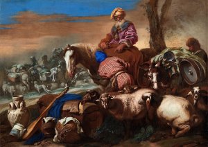 The Oath of Abraham's Servant by Giovanni Benedetto Castiglione Oil Painting