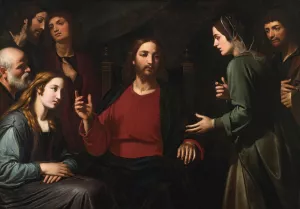 Christ In The House Of Mary And Martha by Giovanni Bernardino Azzolino Oil Painting
