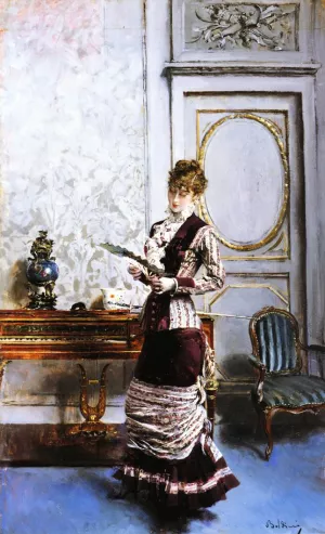 A Lady Admiring a Fan painting by Giovanni Boldini