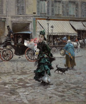 Crossing The Street by Giovanni Boldini Oil Painting
