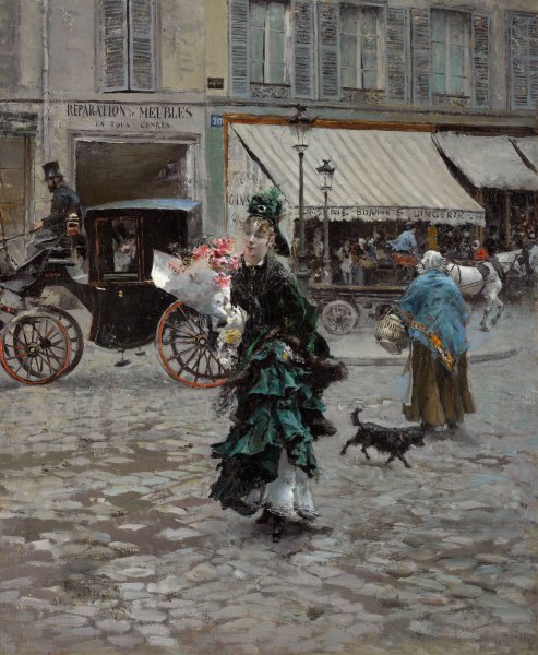 Main Product Photo of Crossing The Street  Painting by Giovanni Boldini