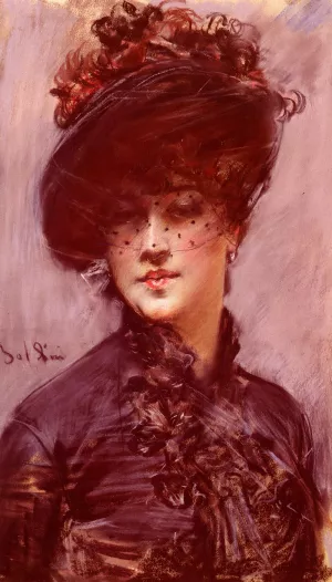 La Femme Au Chapeau Noir by Giovanni Boldini - Oil Painting Reproduction