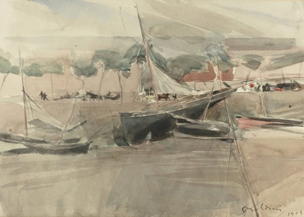 Main Product Photo of Moored Boats  Painting by Giovanni Boldini
