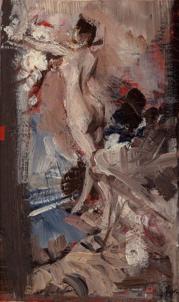 Main Product Photo of Nudo femminile con pelle di tigre  Painting by Giovanni Boldini