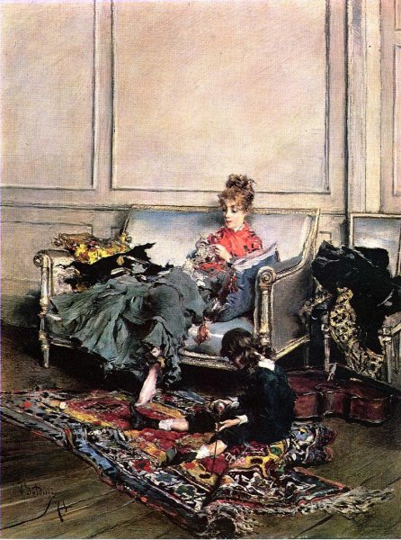 Peaceful Days also known as The Music Lesson by Giovanni Boldini - Hand-Painted Oil Painting Reproduction