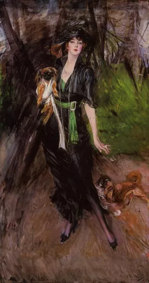 Portrait of a Lady, Lina Bilitis, with Two Pekinese by Giovanni Boldini - Oil Painting Reproduction