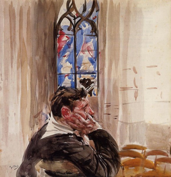 Main Product Photo of Portrait of a Man in Church Painting by Giovanni Boldini
