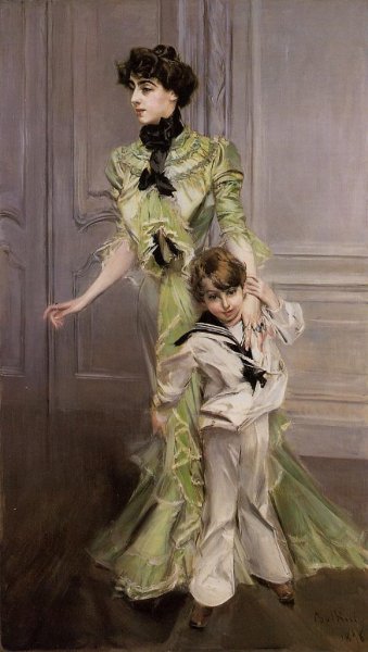 Main Product Photo of Portrait of Madame Georges Hugo nee Pauleen Menard-Dozian and Her Son, Jean Painting by Giovanni Boldini