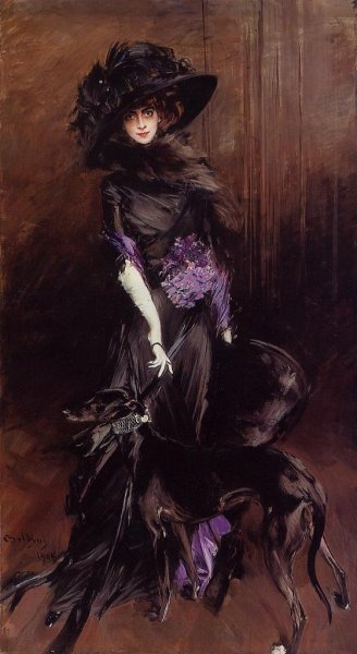 Main Product Photo of Portrait of the Marchesa Luisa Casati, with a Greyhound Painting by Giovanni Boldini