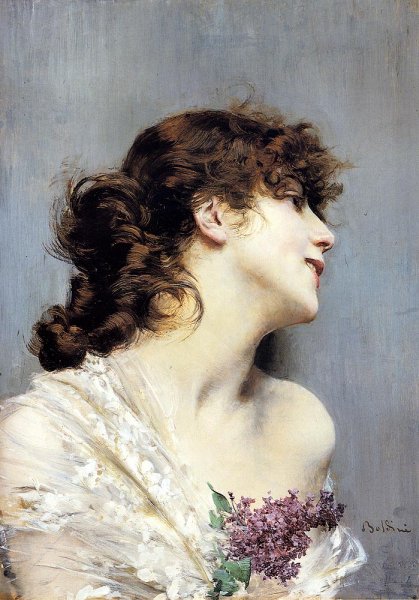 Profile of a Young Woman by Giovanni Boldini - Hand-Painted Oil Painting Reproduction