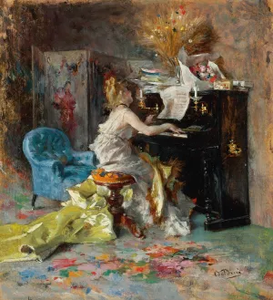 Signora al Pianoforte Oil painting by Giovanni Boldini