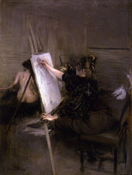 Main Product Photo of The Artist Ruth Sterling in Her Studio Painting by Giovanni Boldini
