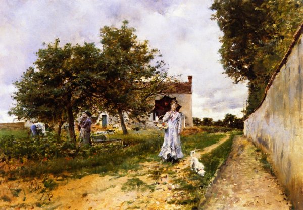 The Morning Stroll by Giovanni Boldini - Hand-Painted Oil Painting Reproduction