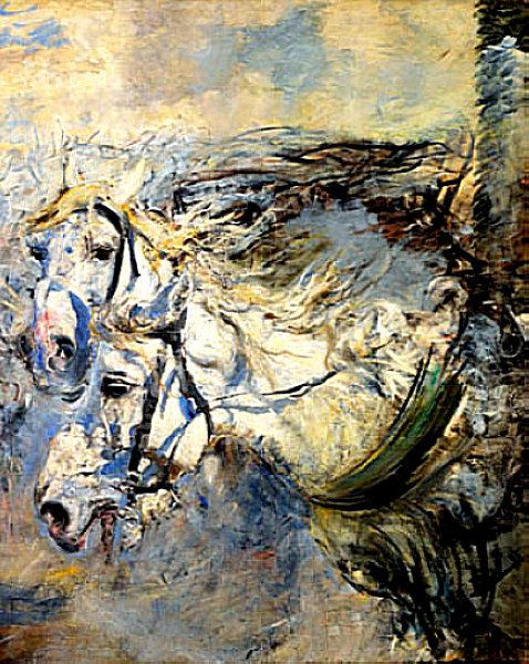 Main Product Photo of Two White Horses Painting by Giovanni Boldini