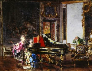 Two Women in Eighteenth-Century Costume at the Piano painting by Giovanni Boldini