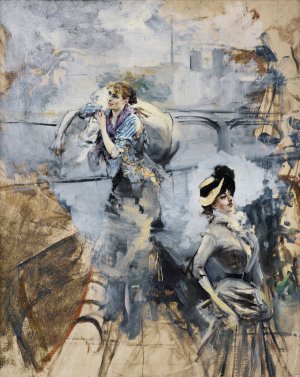 Washerwoman And a Young Brunette By The Seine, Paris by Giovanni Boldini Oil Painting