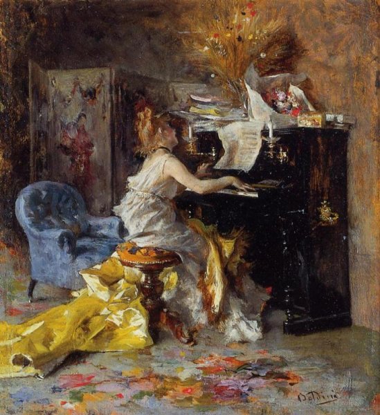 Woman at a Piano by Giovanni Boldini - Hand-Painted Oil Painting Reproduction